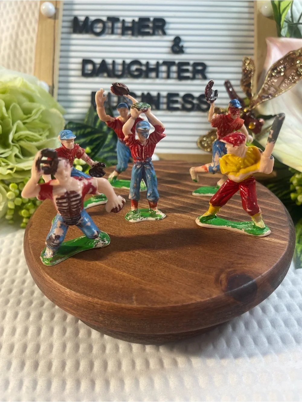 Vintage Miniature Baseball Player Set - Hand-Painted Figures